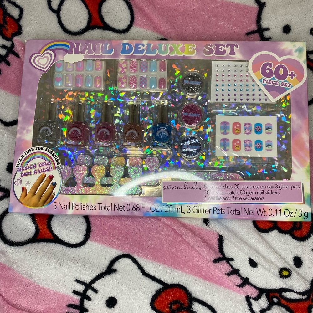 Rainbow kids play Makuep and Nails nail set with glitter and gems